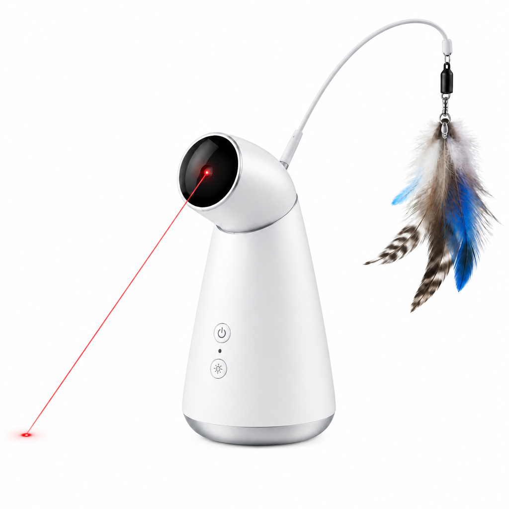 Electronic Laser and Feather Wand Cat Toy on white background